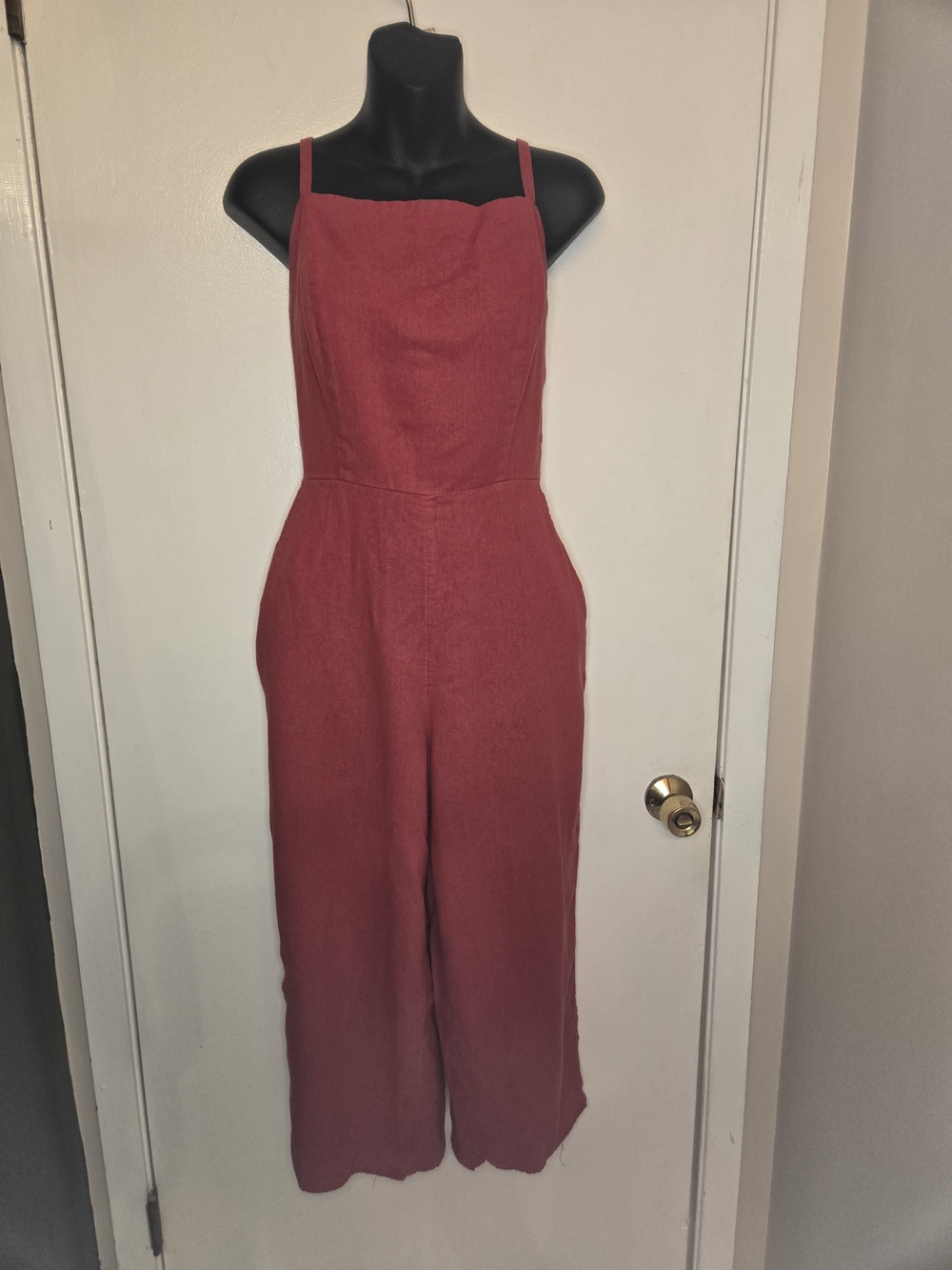 Sleeveless Red Wide-Leg Linen Bend Jumpsuit